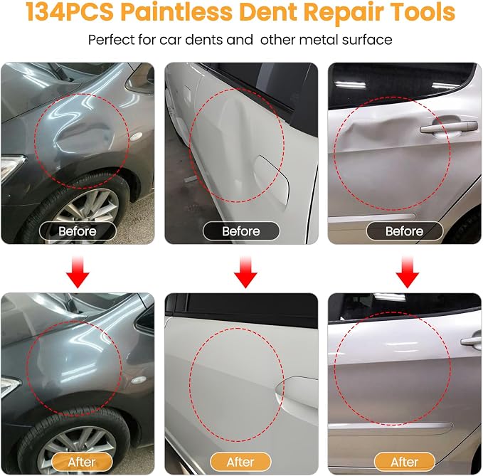 Sigoobal Dent Puller, 134PCS Paintless Dent Removal Kit – Car Dent Puller Kit with Slide Hammer 2 in 1 T-Bar, Golden Lifter, Bridge Puller–Dent Remover Tool for Car Hail, Dings Damage DIY Repair