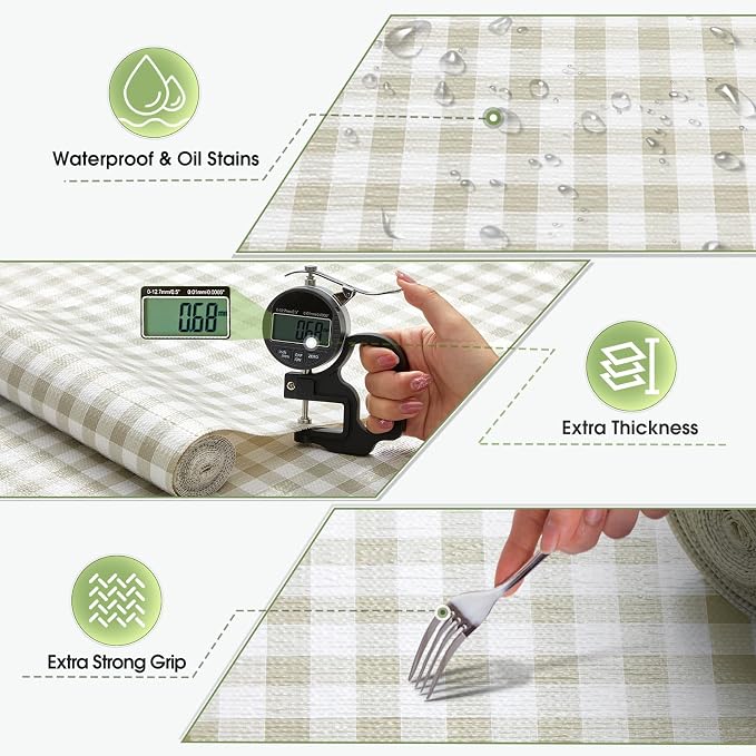 Beautysaid Shelf and Drawer Liner for Kitchen Cabinet Non Adhesive Non Slip | Shelf Paper Waterproof Washable Thickened for Dresser Pantry Shelve Bathroom Protector Liner(Checkered,12 in x 10 FT)