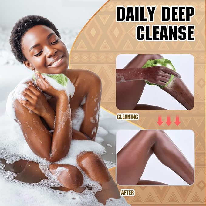 Real African Net Sponge - 2 Pieces Authentic Exfoliating Body Scrubbers - Ultra-Gentle for Sensitive/Dry/Oily Skin - Shower & Bath Essential (Army Green & Yellow)