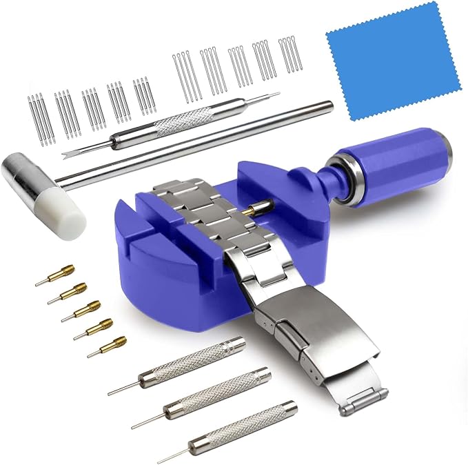 GLDCAPA Watch Link Removal Kit, Watch Band Sizing Tool for Watch Strap Adjustment, Watch Pins Replacement, Watch Hammer, Spring bar (Blue)
