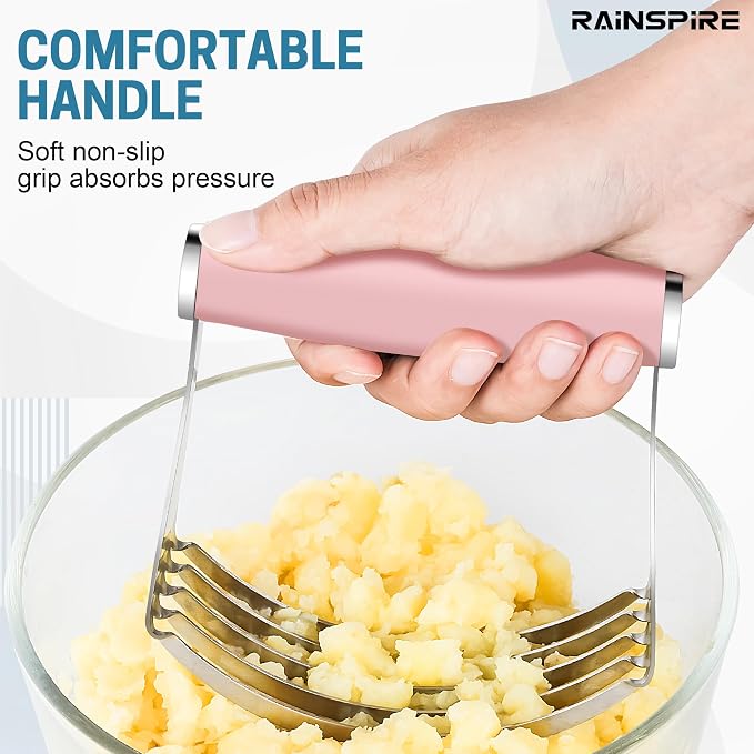 Rainspire XL Pastry Cutter For Baking, Heavy Duty Pastry Blender Stainless Steel, Thick Sharp Blades Dough Blender, Dough Cutter Butter Cutter Pastry for Easy Mixing, Dishwasher Safe, Pink