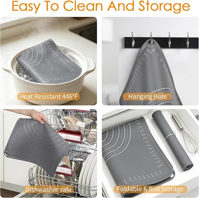 Extra Large Silicone Pastry Mat 20" x 28", Thick Baking Mat with Measurements and Edge Heightening, Non-Slip Food Grade Silicone Pad for Dough Kneading, Rolling Pie Crust, and Countertop Protection