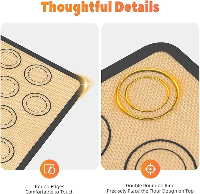 Macaron Silicone Baking Mats, 16.5"x 11.6" Inch Silicone Mat | Reusable Baking Mat with 30 Rings, Resistant -40 to 446℉, Dishwasher Safe for Cookies, Macarons, Pastry