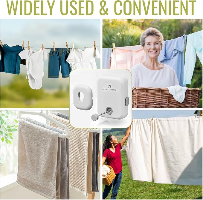 Retractable Clothesline – Heavy-Duty Indoor & Outdoor Drying Rack – RV Must-Have Air Drying Solution – Wall Mounted Compact Space Saving Laundry Line for Clothes Clothing Line