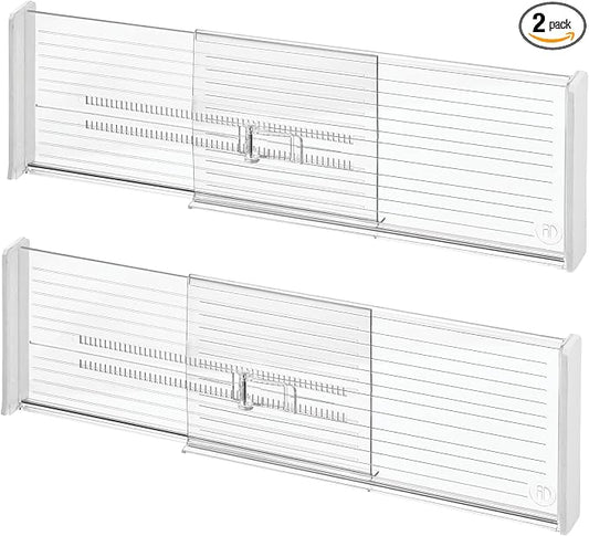 iDesign Expandable Deep Drawer Dividers, Set of 2, Clear | Kitchen, Dresser, Desk Drawers