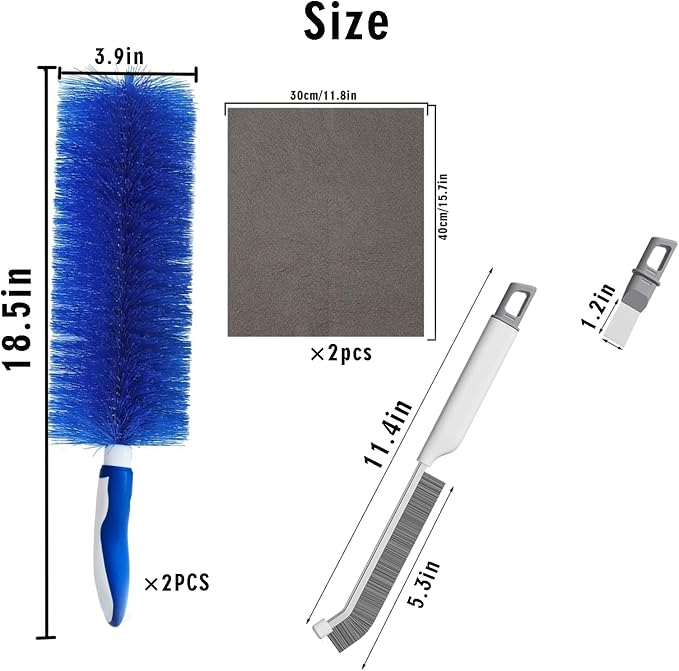Fan Cleaning Brush Kit - Bendable Microfiber Head Reusable Dust Remover, Aquanexis 90 Flexible Ceiling & Fan Dust Magnet for Electric Fans Air Conditioning Home, Bonus 2 Magic Cloths Gap Brush (2)