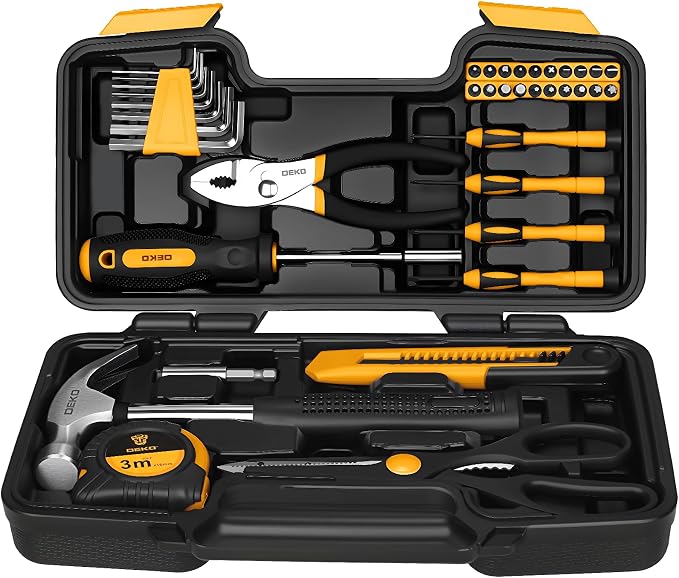 DEKOPRO 39-Piece Household Tool Kit for Women, Basic Hand Tool Set with Plastic Toolbox Storage Case, Small Starter Tool Box Set for Home Repairs, DIY Projects, Crafts and Dorm Essentials - Orange