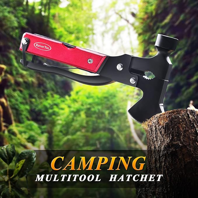 14-in-1 Multitool Camping Axe Hatchet – Essential Camping Gear with Knife, Hammer, Saw, Bottle Opener, Screwdriver – Multi Tool with Sheath – Gifts for Men, Dad, and Outdoor Adventures