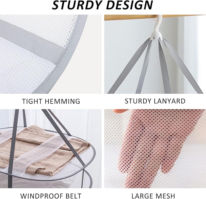 3-Tier Folding Mesh Clothes Hanging Dryer, Sweater Drying Rack, Large Laundry Drying Rack, Lay fold Flat Dry Hanger, Mesh Clothes Hanging Dryer - XL(3Tier)