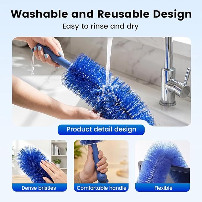 Ultimate Dusting Tool, Fan Cleaning Brush, Bendable Microfiber Head, Flexible Microfiber Duster Remover Washable ldeal for Electric Fans Air Conditioning, Home Car Vents, Curtain (3pcs*Grizzly)