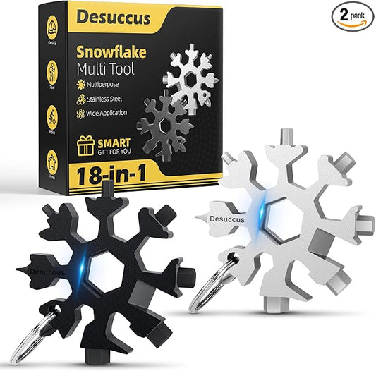 Desuccus 18-in-1 Snowflake Multi Tool, Stainless Steel Snowflake Bottle Opener/Flat Phillips Screwdriver Kit/Wrench, Durable and Portable to Take, Great Christmas Fathers Day Gift(Standard, 2 Pack)