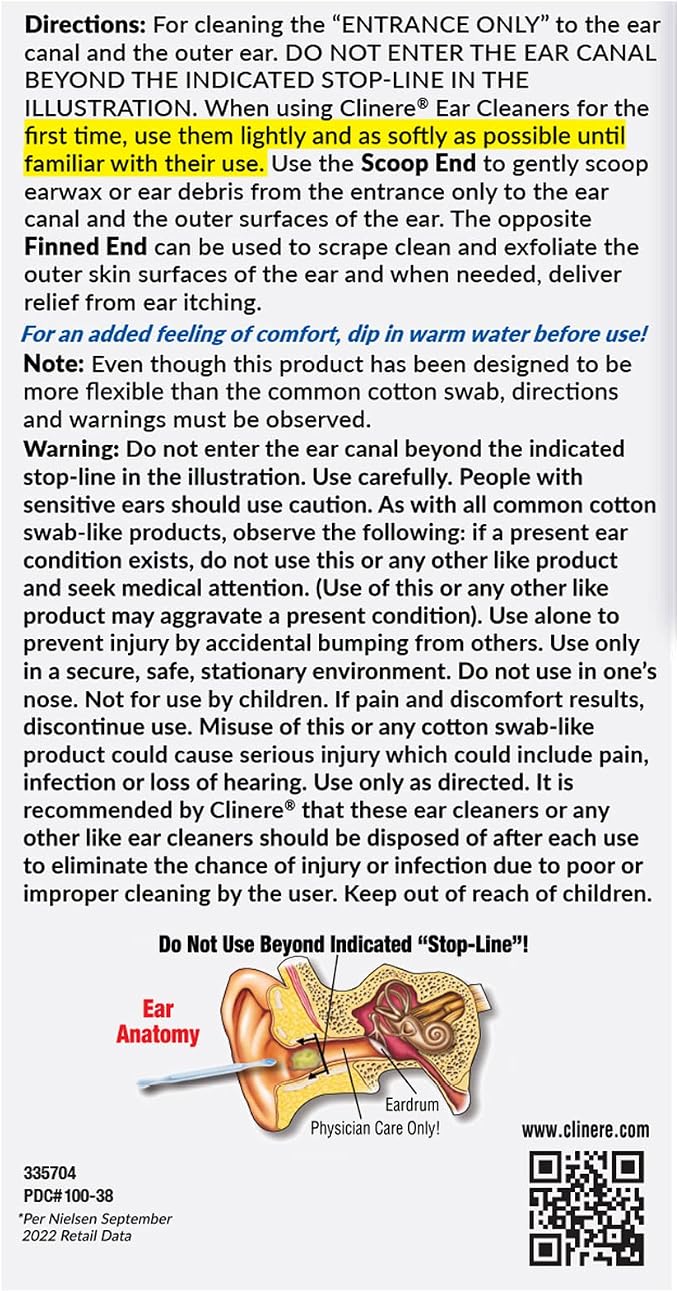 Clinere Ear Cleaners, Gentle Canal Cleaning and Ear Wax Removal Tool, Itch Relief, Exfoliates, 36 Count (Pack of 2)