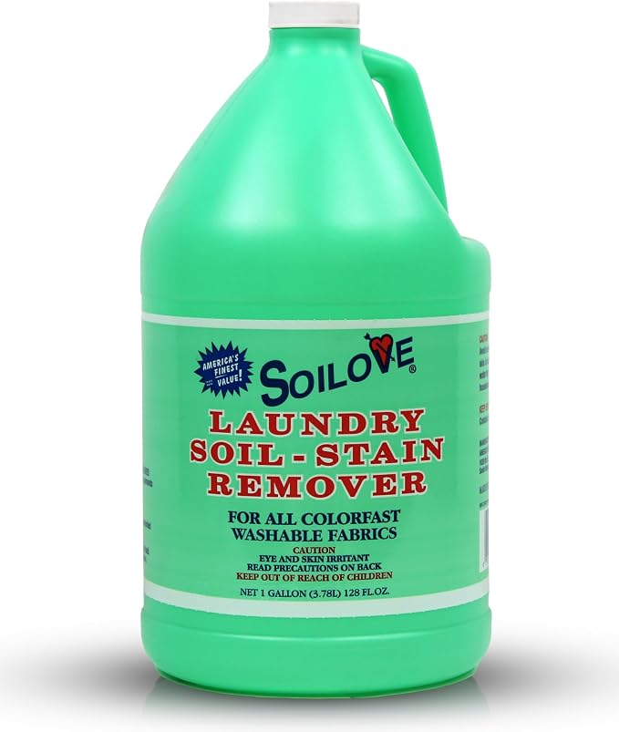 Soilove Stain Remover for Clothes, 128 oz Triple-Acting Laundry Prewash, Clings, Penetrates & Lifts Tough Stains Including Blood, Grease, Grass, Food, Coffee & Wine
