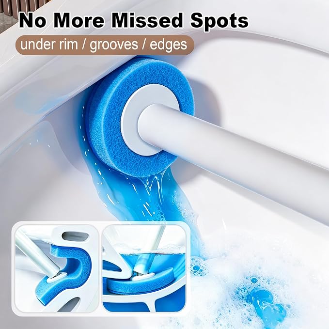 Disposable Toilet Brush Refills, 42 Toilet Wand Replacement Heads with Water-Activated Cleaning Formula, Multi-Layer Disposable Refill Pads for Toilet Bowl Cleaning, Blue