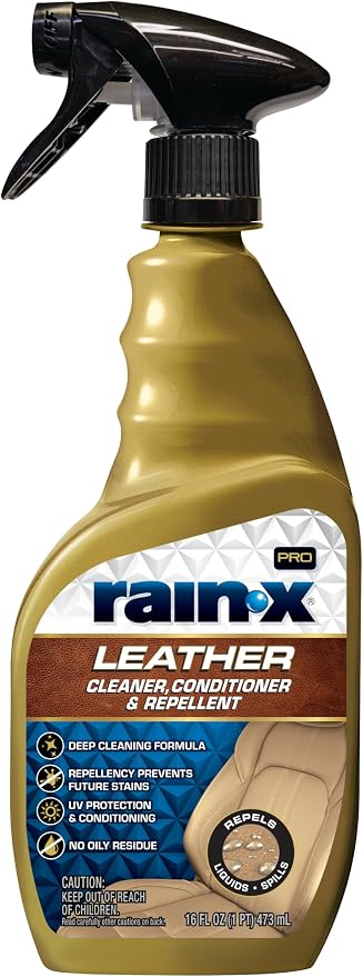 Rain-X 620236SRP Leather Cleaner Conditioner & Repellent for Car Interiors, Cleans + Repels while Moisturizing, Restores Leather to Natural, Fresh Scent without Residue 16 Fl Oz.