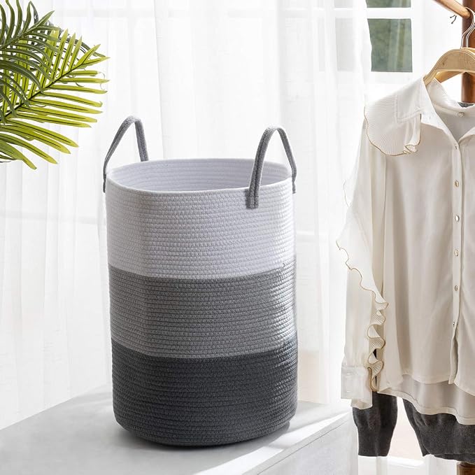YOUDENOVA Cotton Rope Laundry Hamper Basket, 58L Blanket Basket for Nursery | Large Woven Laundry Hamper with Sturdy Handles, Collapsible Home Decor Laundry Basket for Laundry, Clothes, Toys in Bedroom