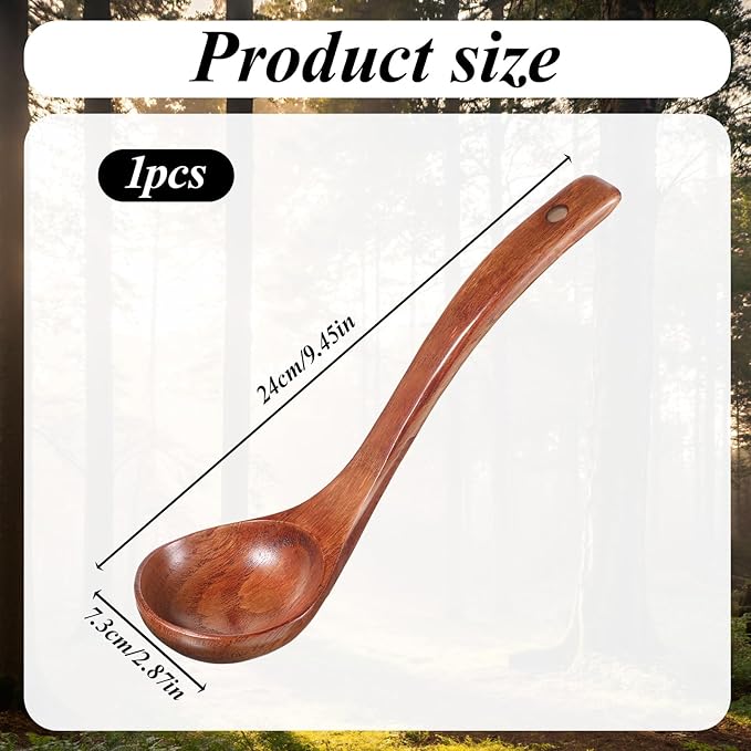 Wooden Ladle for soup, 11 Inch Wooden Soup Spoon, Long Handle Ladle Spoon, Large Kitchen Woodens Scoop for Cooking Serving Cookware, Gravy Sauce Porridge