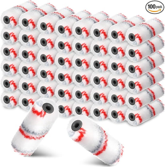 Leumoi 100 Pcs Paint Roller Covers 1/2 x 4 Inch Microfiber Paint Roller Covers Paint Brush Cover Small Roller Nap Mini House Painting Supplies for Painting Wall DIY Household Tool (Red Grey)