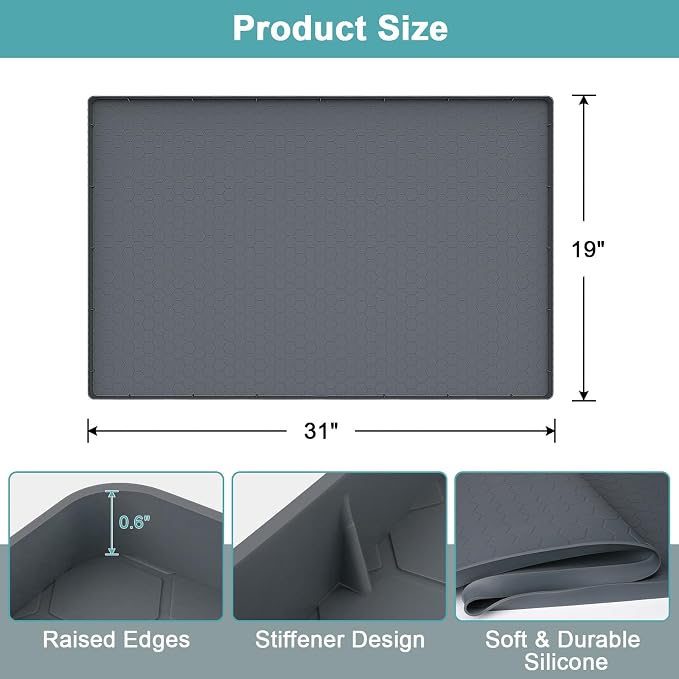 Under Sink Mats for Kitchen Waterproof 31" x 19", Silicone Under Kitchen Sink Mat for Bottom of Sink, Under The Sink Organizer for Kitchen and Bathroom Gray