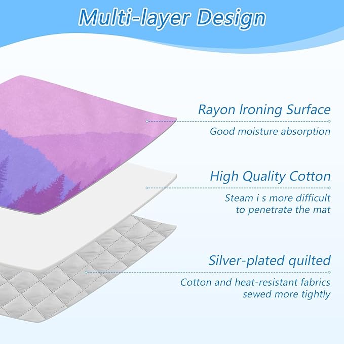 Purple Stag Mountains and Forest Ironing Mat Portable Ironing Pad Blanket with Silicone Iron Rest for Table Top Travel Heat Resistant Double-Side Using Large 47x28 Inch Foldable
