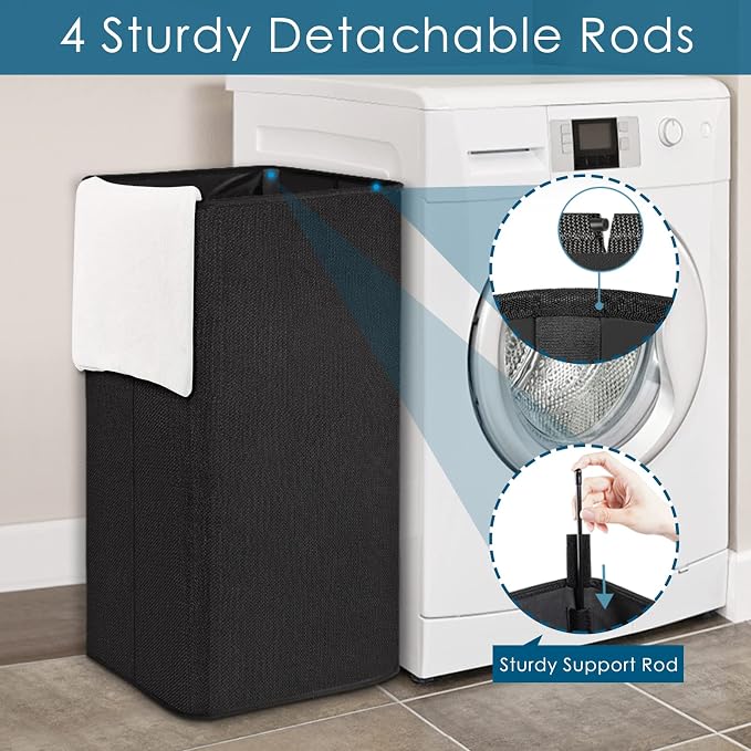 SNIGJAT Large Laundry Basket, 80L Collapsible Tall Hamper with Handle Black | Dirty Clothes Hamper for Bedroom, Rectangular Sturdy Laundry Basket for College, Dorm, Towels, Toys