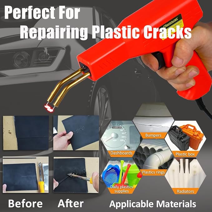 Plastic Welder,2 in 1 Plastic Welding Kit,Hot Stapler Car Bumper Repair Kit | SONNLER 1000PCS Hot Stapler For Car Bumper Crack Repair with Iron , Rods, Metal Mesh, Abrasive Paper, Aluminum Tape