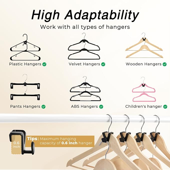 HOUSE DAY Space Saving Hanger Hooks 60 Pack, Black Clothes Hanger Connector Hooks, Heavy Duty Hanger Hooks Space Saver, Premium College Dorm Room Essentials, Good Closet Organizers and Storage | Black, Heavy Duty Hanger Hooks Space Saver, Premium Colle...