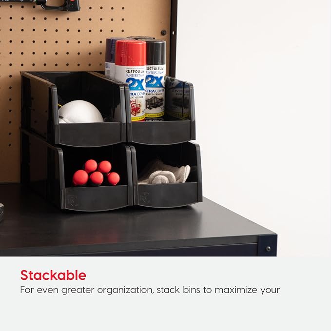 IRIS USA 15-Pack, Extra Small Stackable Storage Bins, Black | Organize small parts, hardware, craft supplies, pantry items, and household essentials with open-front access, stackable bins