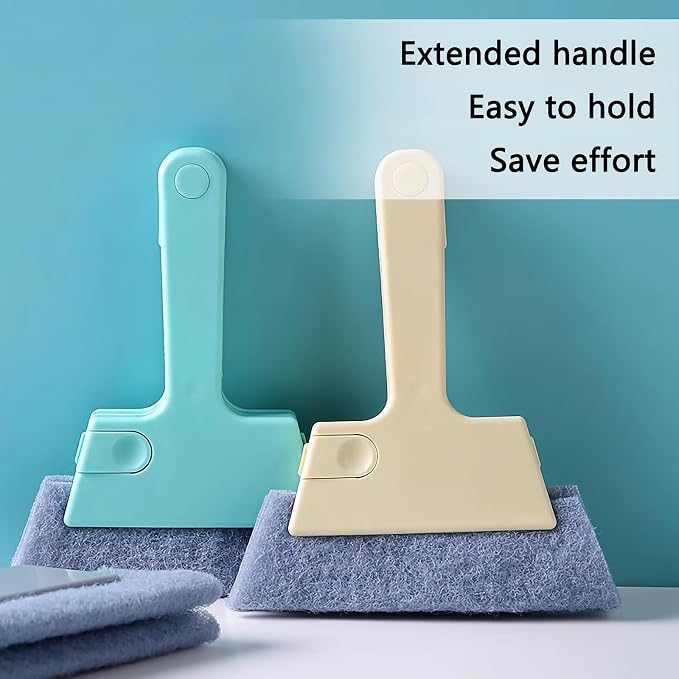 Window Track Cleaner Tool, 4Pcs 4-in-1 Groove Cleaning Brush (with Bristle Brush, Gap Dustpan, Scraper), Washable Cleaning Gadgets for Sliding Door, Sill, Car Vents (Blue + Yellow + 2Gray)
