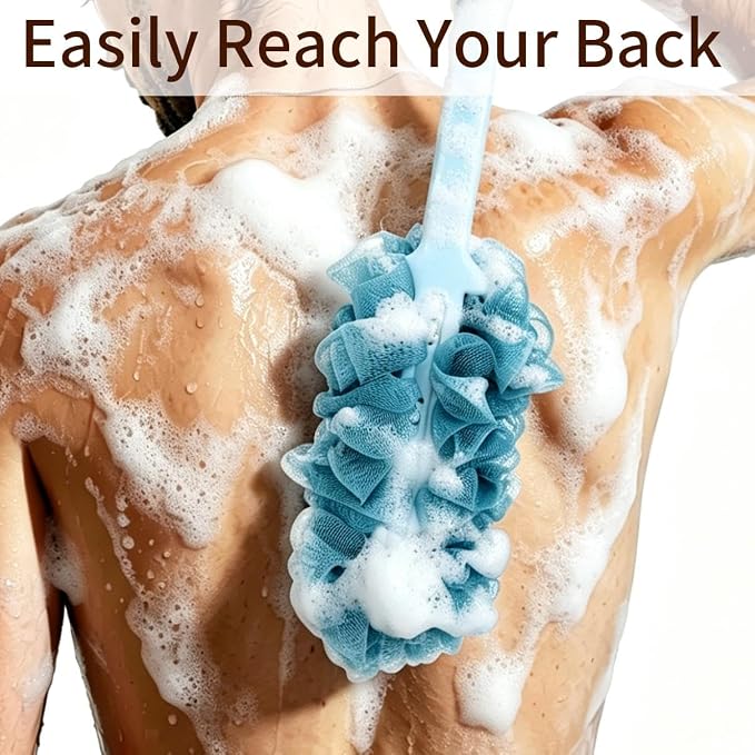 2 Pack Back Scrubber for Shower, Long Handle Scrub Brush, Exfoliating Loofah Sponge Body Brush for Back Use, Loofah On a Stick for Back Cleaning, Bathing Accessories Body Brushes (Blue and Pink)
