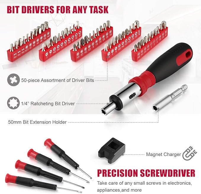Eastvolt 218-Piece Household Tool Kit, Auto Repair Tool Set, Tool Kits for Homeowner, Plier, Screwdriver Set, Socket Kit and Toolbox Storage Case,Black + Red (Pack of 3)