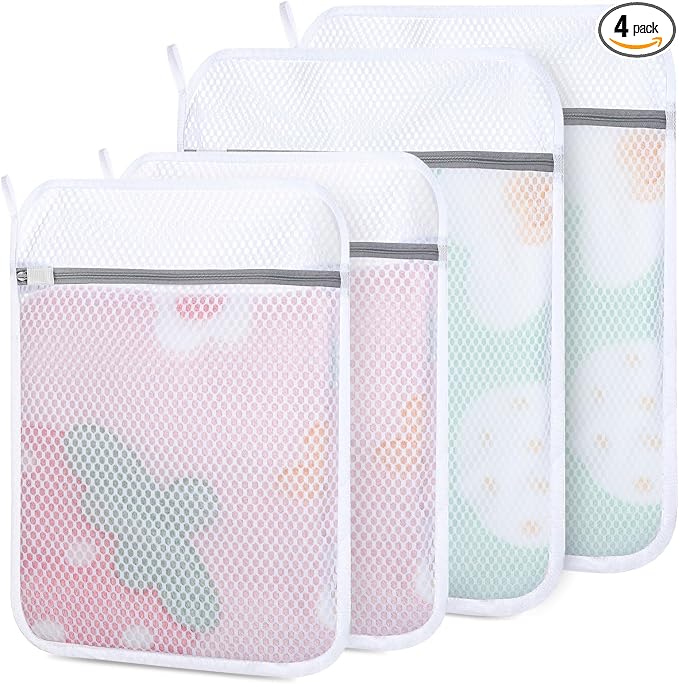 4-Pack Durable Honeycomb Mesh Laundry Bags for Delicates, 2M + 2L | 120gsm Honeycomb Mesh, Sturdy Zipper, Protect Delicates, Reusable, Washer & Dryer Safe, For College, Dorm, Home and Travel
