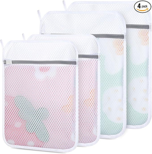 4-Pack Durable Honeycomb Mesh Laundry Bags for Delicates, 2M + 2L | 120gsm Honeycomb Mesh, Sturdy Zipper, Protect Delicates, Reusable, Washer & Dryer Safe, For College, Dorm, Home and Travel