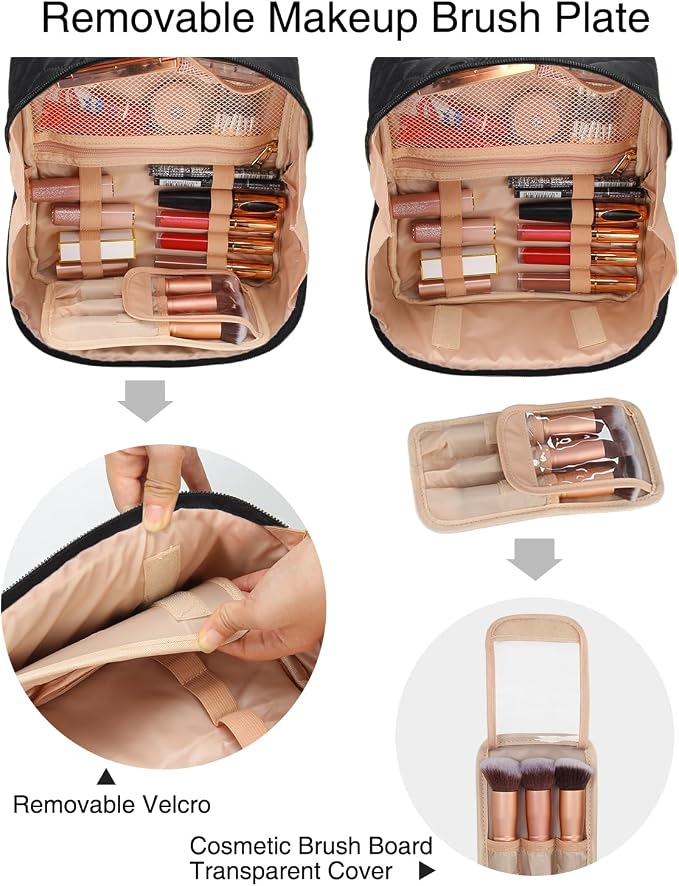 Relavel Travel Makeup Bag for Women, Large Wide-open Cosmetic Organizer | Waterproof, Portable, Separate Makeup Brush Board, Wide Open Flat