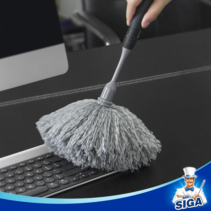 MR.SIGA Microfiber Delicate Duster with Non Slip Handle, Gray & Black | Gentle on delicate surfaces, washable microfibre duster head
