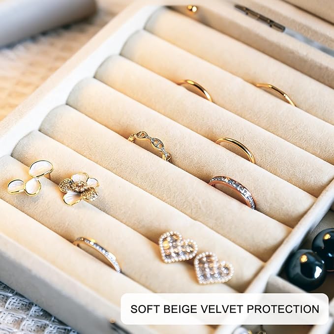6-Piece Velvet Jewelry Organizer for Drawer with Removable Dividers | Stackable Jewelry Trays, Drawer Organizer Inserts Set with 2 Cleaning Cloths for Women Dresser Vanity