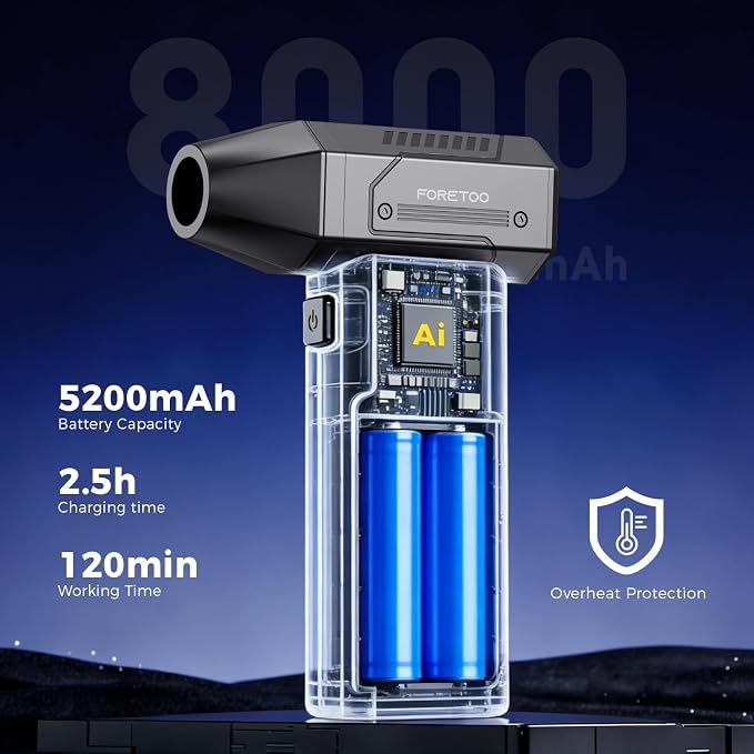 Compressed Air Duster,130000RPM Electric Air Duster Brushless Motor with Adjustable Stepless Speed, Fast Charging Rechargeable Cordless Air Blower for PC,Car,Keyboard,Pet,Home & Outdoor