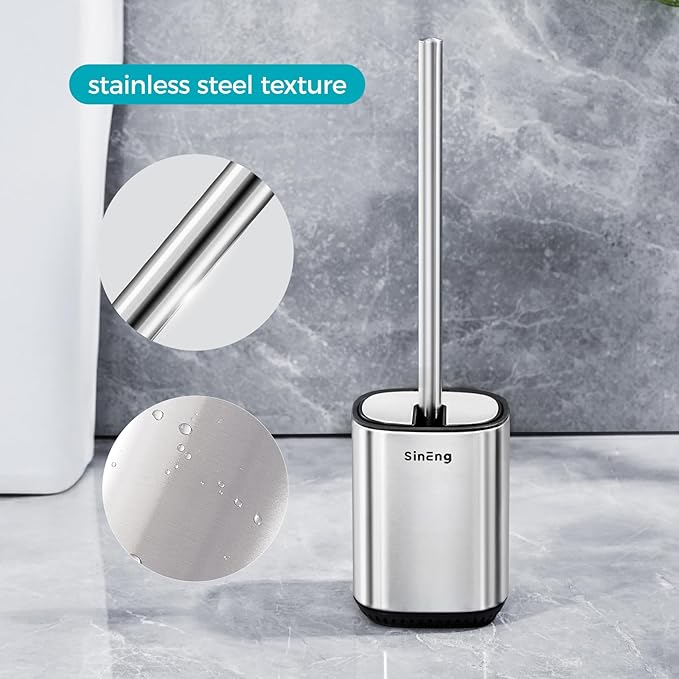 Toilet Brush Holder Set Toilet Bowl Brush Stainless Steel Automatic Open lid Toilet Bowl Cleaner Brush with Durable Bristle Head Toilet Cleaning Brush for Bathroom