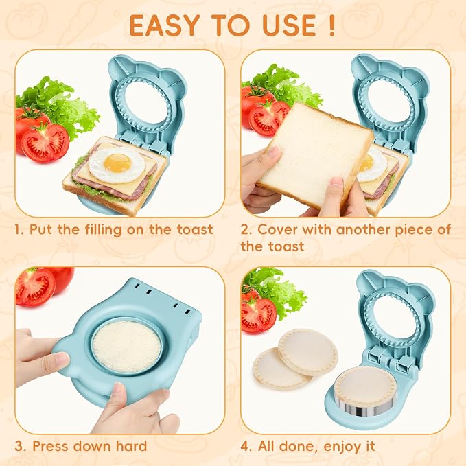 Sandwich Cutters for Kids Lunch, Breakfast Crustless Sandwich Maker | Sandwich Cutter and Sealer Round Cookie Cutter Bread Decruster Lunch Box Accessories for Kids Children Adults