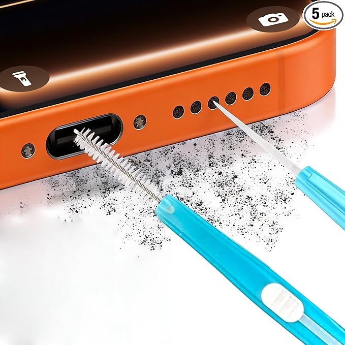 5pcs Cell Phone Cleaning Kit Dual Side Multifunction Tools Anti-Clogging Nylon Brushes & Hook Cleaner for iPhone 17 Pro Max Charging Port, Phone Speaker Mini Cleaning Kits