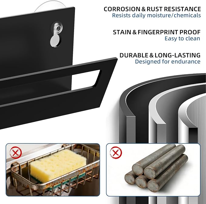 Epicano Sponge Holder for Kitchen Sink | with Suction Cups & Adhesive Hook, Rustproof, Space-Saving Wall Hanging, Stainless Steel, For Sponge, Dish Cloth, Brush