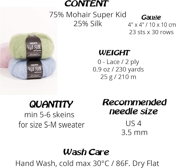 Mohair and Silk Yarn Drops Kid-Silk, 0 or Lace, 2 Ply, 0.9 oz 230 Yards per Ball (32 Raspberry)