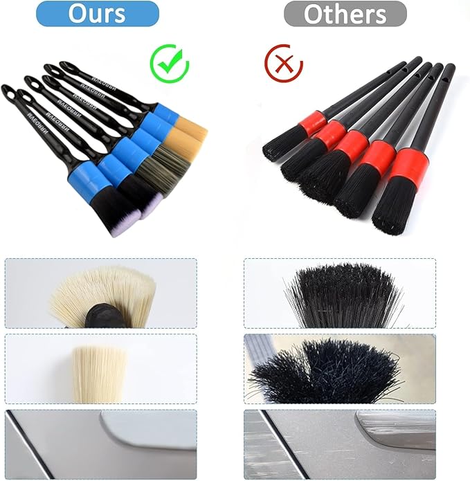 MVEQRRN 6pcs Car Detailing Brush Set,Boars Hair Detail Brushes(Blue) | Ultra Soft Car Detailing Brushes for Air Vents,Leather Seats,No Scratch Auto Detailing Brushes for Interior Exterior