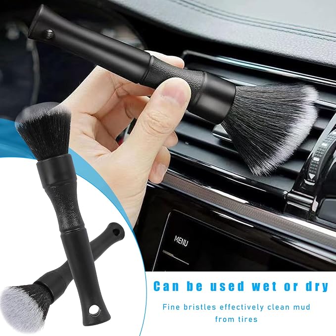Ziciner Car Detailing Brush, Ultra Soft Car Detail Brush Kit for Elegant Surfaces, Auto Scratch-Free Cleaner Kit for Car Interior & Exterior, Wheels, Dashboard, Engine Bay (Short Handle)