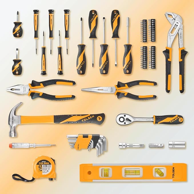 TOLSEN 89-Piece Tool Set Home Tool Kit, Household Screwdriver Set with Hammer, Drill Bits, Ratchet, Hex Key, Tape Measure, Plastic Toolbox Storage Case for Home Mechanic Auto Repair