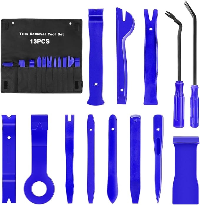 GOOACC 13PCS Nylon Trim Removal Tool Set | for Bumper Fastener Rivet Clips Car Clip Panel Audio Video Dashboard Dismantle Blue