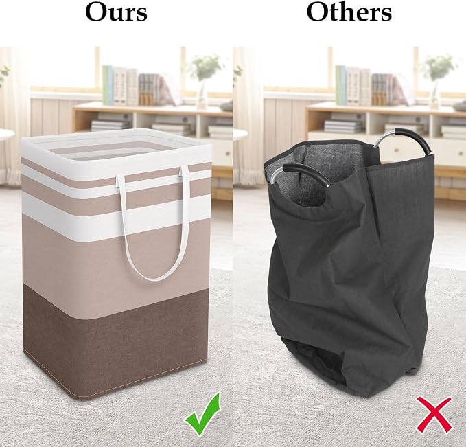 StorageRight Laundry Basket Hamper, 75L Collapsible Clothes Storage, Khaki | Freestanding Clothes Hampers, Foldable design, with Easy Carry Handles, For Laundry, Bedroom, Dorm, Clothing, Towels, Toys