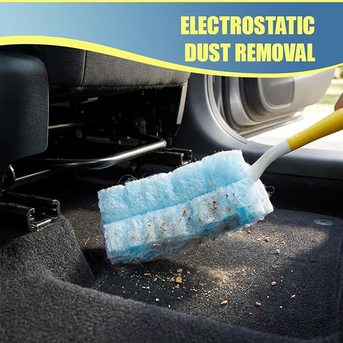 Car Duster Refills, Microfiber Electrostatic Dust Removal Tool Replacement Head with Handle, Heavy Duty Auto Interior Cleaning Supplies for Electronic, Furniture, Ceiling, Blinds (50PCS)