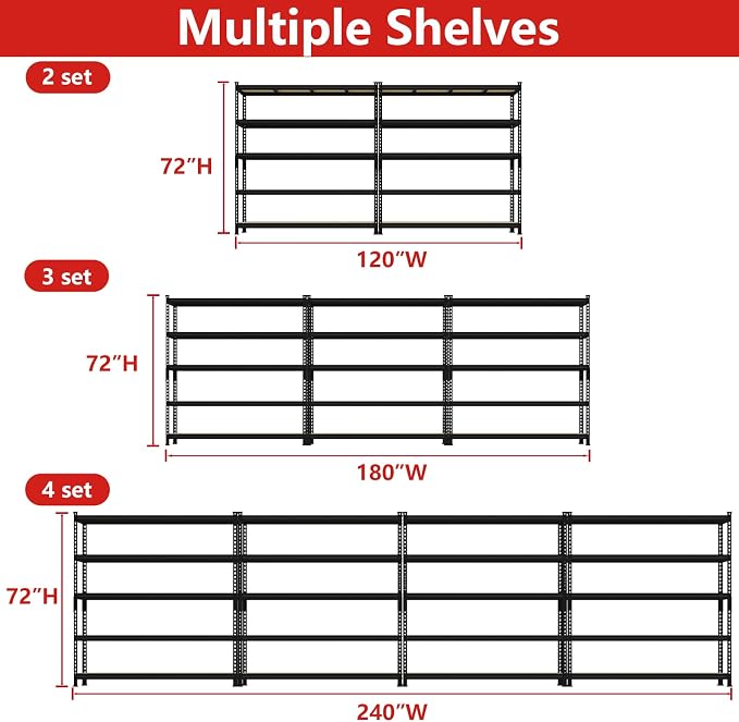 PrimeZone 60" W X 24" D X 72" H Heavy Duty Garage Storage Shelves, 3000 LBS | 5 Tier Adjustable Metal Shelf, 15 Support Beams, Solid Steel Frame, Freestanding, Storage for Basement, Warehouse, 2 Pack