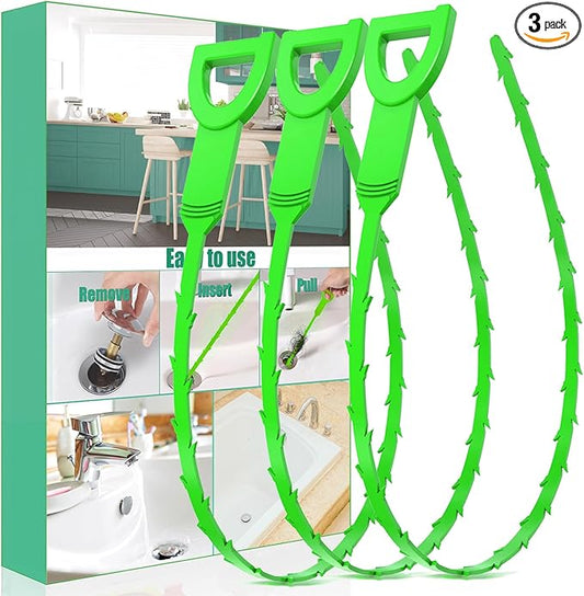 Drain Snake Hair Drain Clog Remover - 3 Pack Shower Snake Sink Unclogger Tool with Exquisite Packaging (Green)